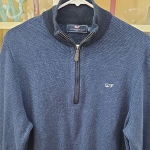 Vineyard Vines Men's Blue Textured Zip-Up Sweater
